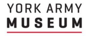 Logo in bold text for York Army Museum, featuring black and red colours, highlighting military history.