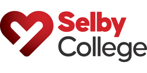 Selby College logo featuring a red heart design on the left and bold, stylish text on the right.