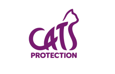 Logo of Cats Protection, featuring a purple cat silhouette outlining the letters CATS above the word PROTECTION.