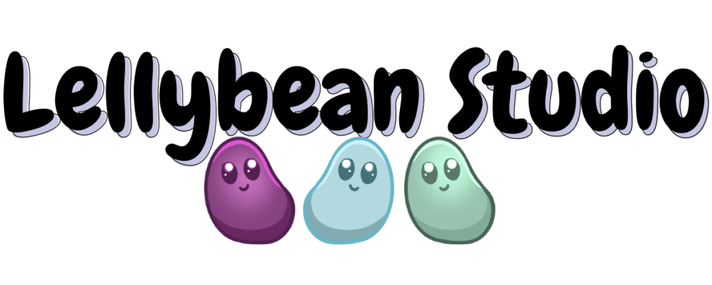 Lellybean Studio logo with three colourful cartoon jellybeans smiling beneath stylised text.