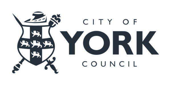 City of York Council logo with heraldic shield featuring five lions and crossed swords. Text reads 'City of York Council'.